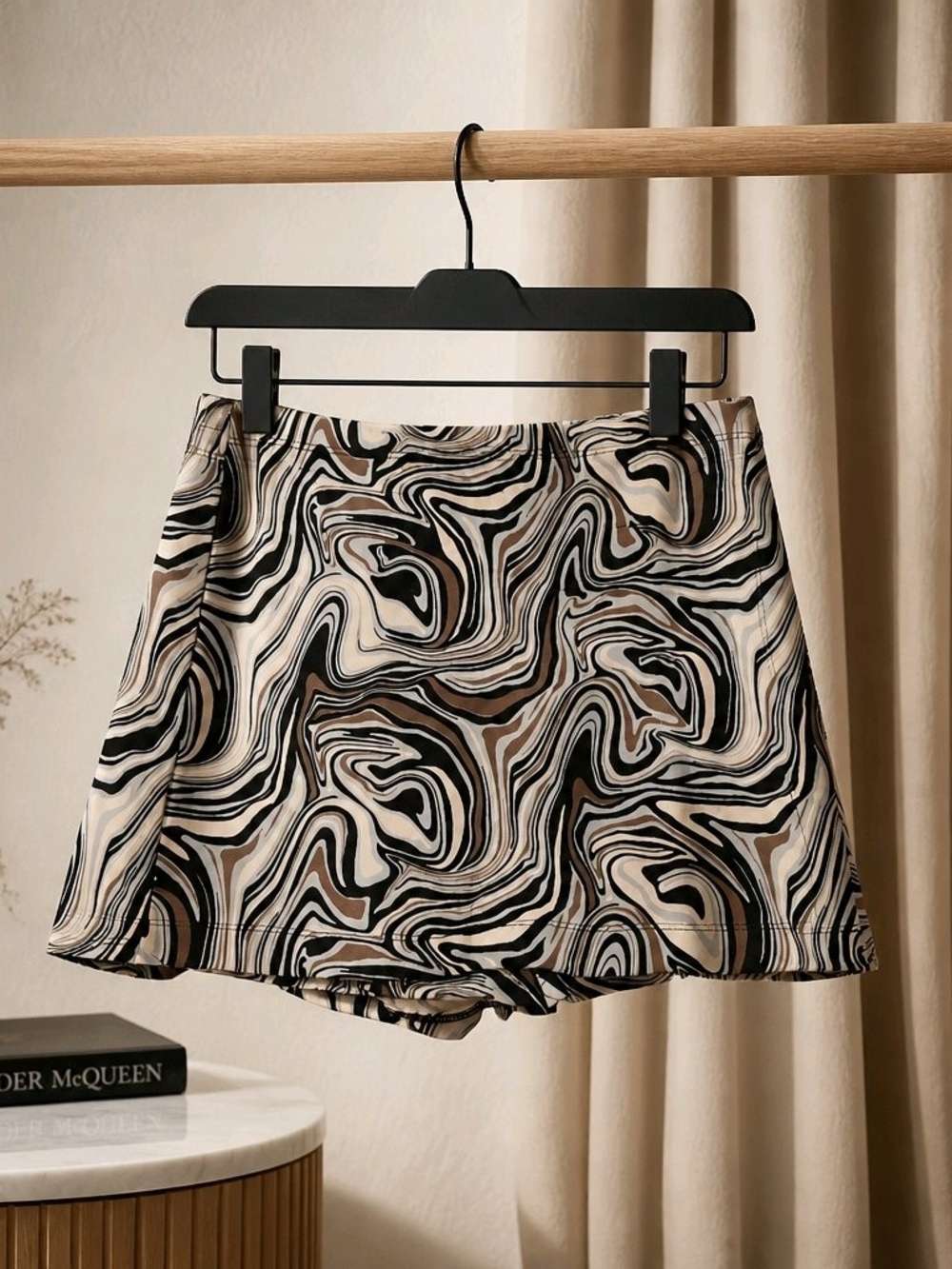 Wallflower Swirl Print Women's Skort - Black, Brown, Cream